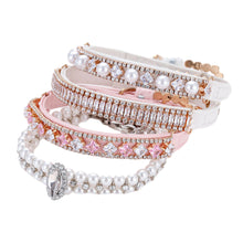 Load image into Gallery viewer, 1Pc Dog Cat Pearl Collars with Crystal Rhinestone Pearl Cat Necklace Adjustable PU Leather Neck Strap for Small Dogs Cat Accessories