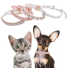 Load image into Gallery viewer, 1Pc Dog Cat Pearl Collars with Crystal Rhinestone Pearl Cat Necklace Adjustable PU Leather Neck Strap for Small Dogs Cat Accessories
