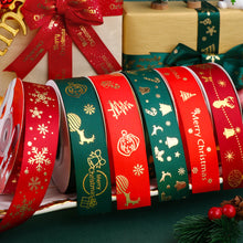 Load image into Gallery viewer, 25 Yards 25mm Christmas Ribbon Printed Christmas Polyester Ribbon For Handmade Wrapping Gift Christmas Decoration DIY Gift Packing