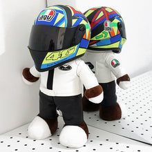 Load image into Gallery viewer, Funny Motorcycle Bear Helmet Leather Plush Stuffed Toys Full Helmet Decoration Tension Bear Tail Box Ornament Gifts Motorbike Accessories