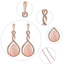 Load image into Gallery viewer, Cat's Eye Stone Droplet Shaped Pendant Necklace Earrings Set Versatile Minimalist Necklace Earrings Alloy Jewelry Set