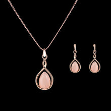 Load image into Gallery viewer, Cat's Eye Stone Droplet Shaped Pendant Necklace Earrings Set Versatile Minimalist Necklace Earrings Alloy Jewelry Set