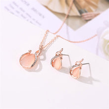 Load image into Gallery viewer, Crystal Cat's Eye Stone Necklace Earrings Set Stylish Minimalist Diamond Necklace Earrings Alloy Jewelry Set for Women