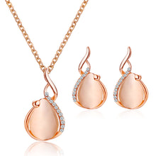 Load image into Gallery viewer, Crystal Cat's Eye Stone Necklace Earrings Set Stylish Minimalist Diamond Necklace Earrings Alloy Jewelry Set for Women