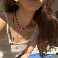 Load image into Gallery viewer, Black Cord Heart Shaped Pendant Necklace Simple Versatile Drawstring Necklace Clavicle Chain Women Jewelry