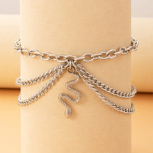 Load image into Gallery viewer, Personalized Geometry Three Layer Anklet Minimalist Snake Shaped Heart Shaped Pendant Alloy Ankle Chain Foot Jewelry