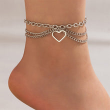 Load image into Gallery viewer, Personalized Geometry Three Layer Anklet Minimalist Snake Shaped Heart Shaped Pendant Alloy Ankle Chain Foot Jewelry