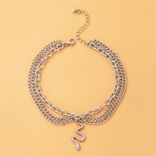 Load image into Gallery viewer, Personalized Geometry Three Layer Anklet Minimalist Snake Shaped Heart Shaped Pendant Alloy Ankle Chain Foot Jewelry