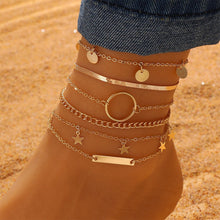 Load image into Gallery viewer, Personalized Minimalist Multi-layer Ankle Chains Leaf Flower Heart-shaped Pendant Alloy Anklet Set Foot Jewelry