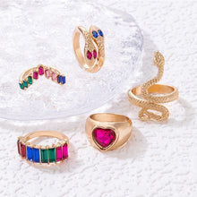 Load image into Gallery viewer, 5pcs/set Snake Shaped Rings Personalized Diamond Ring Set Unique Unadjustable Alloy Rings Jewelry Accessories