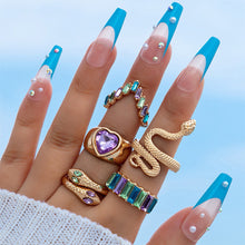 Load image into Gallery viewer, 5pcs/set Snake Shaped Rings Personalized Diamond Ring Set Unique Unadjustable Alloy Rings Jewelry Accessories