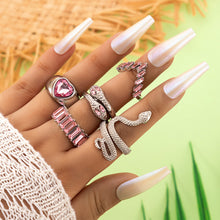 Load image into Gallery viewer, 5pcs/set Snake Shaped Rings Personalized Diamond Ring Set Unique Unadjustable Alloy Rings Jewelry Accessories