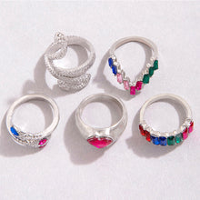 Load image into Gallery viewer, 5pcs/set Snake Shaped Rings Personalized Diamond Ring Set Unique Unadjustable Alloy Rings Jewelry Accessories