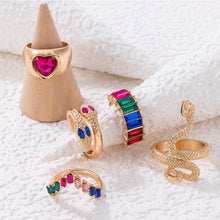 Load image into Gallery viewer, 5pcs/set Snake Shaped Rings Personalized Diamond Ring Set Unique Unadjustable Alloy Rings Jewelry Accessories