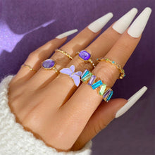 Load image into Gallery viewer, 7pcs/set Purple Crystal Rings Personalized Fashionable Rings Set Unadjustable Alloy Rings Women Jewelry Accessories