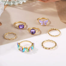 Load image into Gallery viewer, 7pcs/set Purple Crystal Rings Personalized Fashionable Rings Set Unadjustable Alloy Rings Women Jewelry Accessories