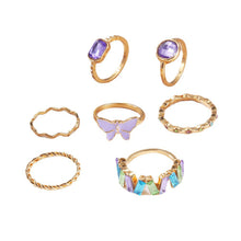 Load image into Gallery viewer, 7pcs/set Purple Crystal Rings Personalized Fashionable Rings Set Unadjustable Alloy Rings Women Jewelry Accessories