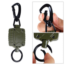 Load image into Gallery viewer, 1PC Catalpa Alloy Metal Buckle Key Chain Portable Anti-Theft Square Badge Reel With Retractable Steel Wire Outdoor Camping Climbing Fishing Supplies