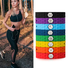 Load image into Gallery viewer, Hexagon Grain Silicone Negative Ion Bracelet Anti-Static Black Technology Energy Sport Adjustable Bracelet Justice League Superhero Style