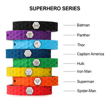 Load image into Gallery viewer, Hexagon Grain Silicone Negative Ion Bracelet Anti-Static Black Technology Energy Sport Adjustable Bracelet Justice League Superhero Style