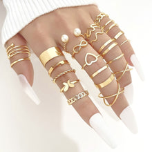 Load image into Gallery viewer, 18pcs/22pcs/23pcs x Rings Pink Pearl Love Ring Ring Opening Adjustable Index Finger Ring Female Tail Ring Women Accessories
