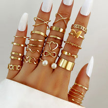 Load image into Gallery viewer, 18pcs/22pcs/23pcs x Rings Pink Pearl Love Ring Ring Opening Adjustable Index Finger Ring Female Tail Ring Women Accessories