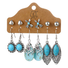 Load image into Gallery viewer, 6PCS/SET Retro Exaggerated Bohemian Ethnic Earrings Set Jewel Feather Shell Hollow Half-Round Stud Earrings Set