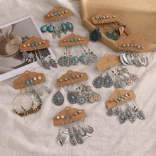 Load image into Gallery viewer, 6PCS/SET Retro Exaggerated Bohemian Ethnic Earrings Set Jewel Feather Shell Hollow Half-Round Stud Earrings Set