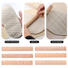 Load image into Gallery viewer, Wooden Texture Rolling Pin Ceramic Pottery Art Embossed Rod Flower Pattern Mud Embossing Rolling Stick DIY Clay Craft Tool