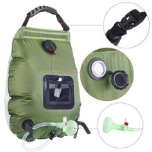 Load image into Gallery viewer, 20L Army Green Outdoor Camping Bath Bag Portable Foldable Solar Heated Water Bag With Removable Hose And Switch Shower Head