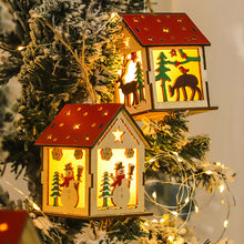 Load image into Gallery viewer, 1Pc Christmas Wooden House Pendant Snowman Elk Santa Claus Bear House Lighting Glowing Log Cabin Christmas Decoration Supplies