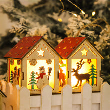 Load image into Gallery viewer, 1Pc Christmas Wooden House Pendant Snowman Elk Santa Claus Bear House Lighting Glowing Log Cabin Christmas Decoration Supplies