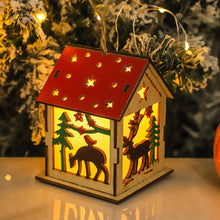 Load image into Gallery viewer, 1Pc Christmas Wooden House Pendant Snowman Elk Santa Claus Bear House Lighting Glowing Log Cabin Christmas Decoration Supplies