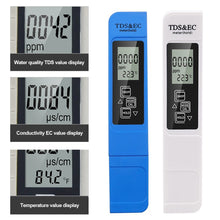 Load image into Gallery viewer, Water Quality Tester Digital TDS EC Temperature Meter 3 in 1 with 0-9999ppm Range for Drinking Water Fishpond Aquariums
