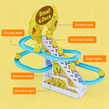 Load image into Gallery viewer, Kids DIY Small Duck Electronic Climbing Stairs Track Toy LED Light Musical Slide Track Coaster Toy Music Roller Coaster Kids Gifts