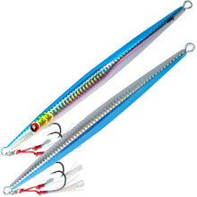 Load image into Gallery viewer, 60G/80G/160G 1Piece Long Boat Fishing Deep Sea Fishing Bait Luminous Speed Sink Iron Plate Long Cast Metal Lure Bait Sea Wolf Tuna Grouper Bait-Double Hook Type