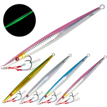 Load image into Gallery viewer, 60G/80G/160G 1Piece Long Boat Fishing Deep Sea Fishing Bait Luminous Speed Sink Iron Plate Long Cast Metal Lure Bait Sea Wolf Tuna Grouper Bait-Double Hook Type