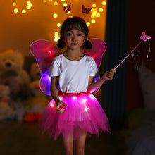 Load image into Gallery viewer, 3/4pcs Kids Glowing Butterfly Wings Set with Light Girls Butterfly Dress Headband Wand Halloween Party Costume Children Fairy Props Christmas Photography Clothes Props