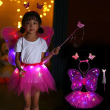 Load image into Gallery viewer, 3/4pcs Kids Glowing Butterfly Wings Set with Light Girls Butterfly Dress Headband Wand Halloween Party Costume Children Fairy Props Christmas Photography Clothes Props