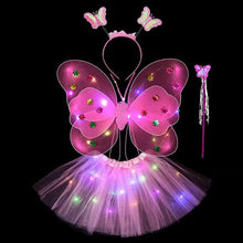 Load image into Gallery viewer, 3/4pcs Kids Glowing Butterfly Wings Set with Light Girls Butterfly Dress Headband Wand Halloween Party Costume Children Fairy Props Christmas Photography Clothes Props