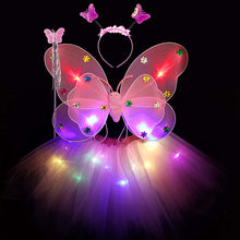 Load image into Gallery viewer, 3/4pcs Kids Glowing Butterfly Wings Set with Light Girls Butterfly Dress Headband Wand Halloween Party Costume Children Fairy Props Christmas Photography Clothes Props