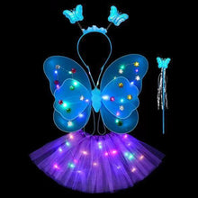 Load image into Gallery viewer, 3/4pcs Kids Glowing Butterfly Wings Set with Light Girls Butterfly Dress Headband Wand Halloween Party Costume Children Fairy Props Christmas Photography Clothes Props