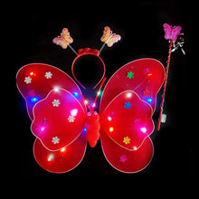 Load image into Gallery viewer, 3/4pcs Kids Glowing Butterfly Wings Set with Light Girls Butterfly Dress Headband Wand Halloween Party Costume Children Fairy Props Christmas Photography Clothes Props