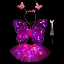 Load image into Gallery viewer, 3/4pcs Kids Glowing Butterfly Wings Set with Light Girls Butterfly Dress Headband Wand Halloween Party Costume Children Fairy Props Christmas Photography Clothes Props