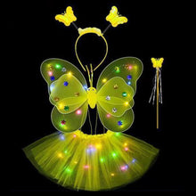 Load image into Gallery viewer, 3/4pcs Kids Glowing Butterfly Wings Set with Light Girls Butterfly Dress Headband Wand Halloween Party Costume Children Fairy Props Christmas Photography Clothes Props