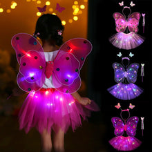 Load image into Gallery viewer, 3/4pcs Kids Glowing Butterfly Wings Set with Light Girls Butterfly Dress Headband Wand Halloween Party Costume Children Fairy Props Christmas Photography Clothes Props