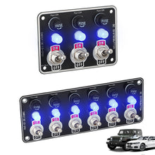 Load image into Gallery viewer, Car 3/6 Gang Rocker Switches Panel 12V/24V Replaceable Fuse Holder With Light For Camping Boat RV Van Yachts Trucks Accessories