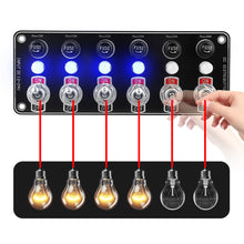Load image into Gallery viewer, Car 3/6 Gang Rocker Switches Panel 12V/24V Replaceable Fuse Holder With Light For Camping Boat RV Van Yachts Trucks Accessories