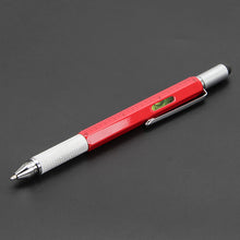 Load image into Gallery viewer, 6 in 1 Metal Pen Tool Multifunctional Screw Bits Spirit Level Scale Ruler Ballpoint Pen Outdoor Portable Alloy Pen Tools