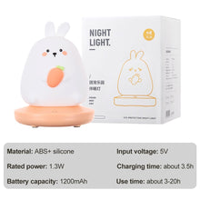 Load image into Gallery viewer, Rechargeable LED Night Light Kids Cute Panda Rabbit Silicone Lamp Touch Sensor Soft Light LED Lamp Children Night Accompany Lamp Birthday Christmas Gifts